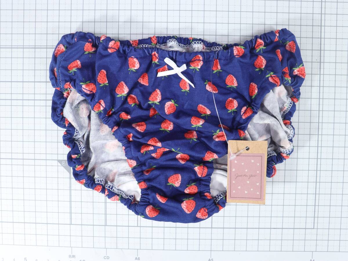 PC0040 昭和レトロ インゴムショーツ Mサイズ ネイビーイチゴ柄 2WAY伸縮 ベア天竺 タイプF拍卖