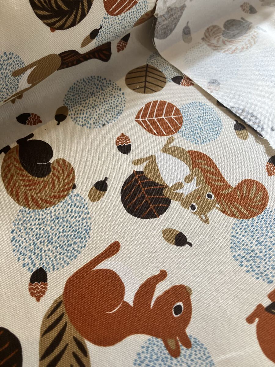 2m 秋色 リス どんぐり ベージュ オックス ハギレ 生地拍卖