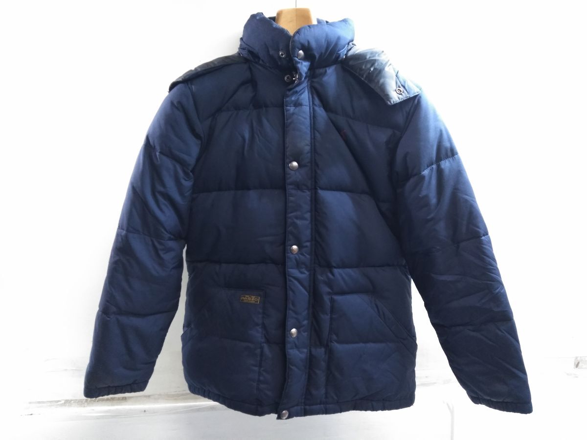 ◇POLO RALPH LAUREN ポロラルフローレン フード着脱 ドローコード ダウンジャケット レディース Lサイズ 14-16 ネイビー 1127-10H @80◇拍卖