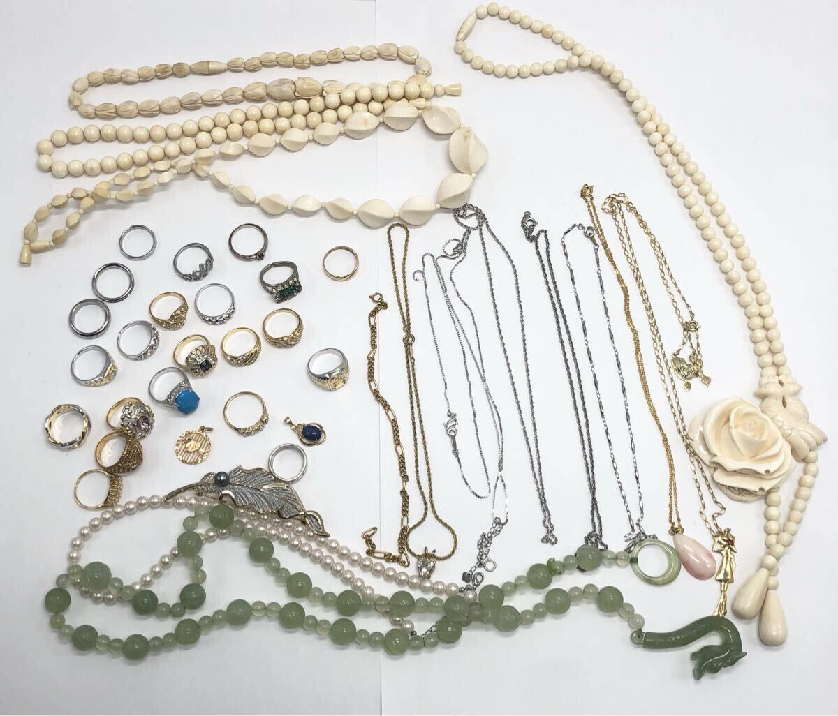 メッキ アクセサリー まとめて 指輪 ネックレス ブローチ シルバーカラー ゴールドカラー リング 装飾 トップ 総重量412.0g KH G502拍卖