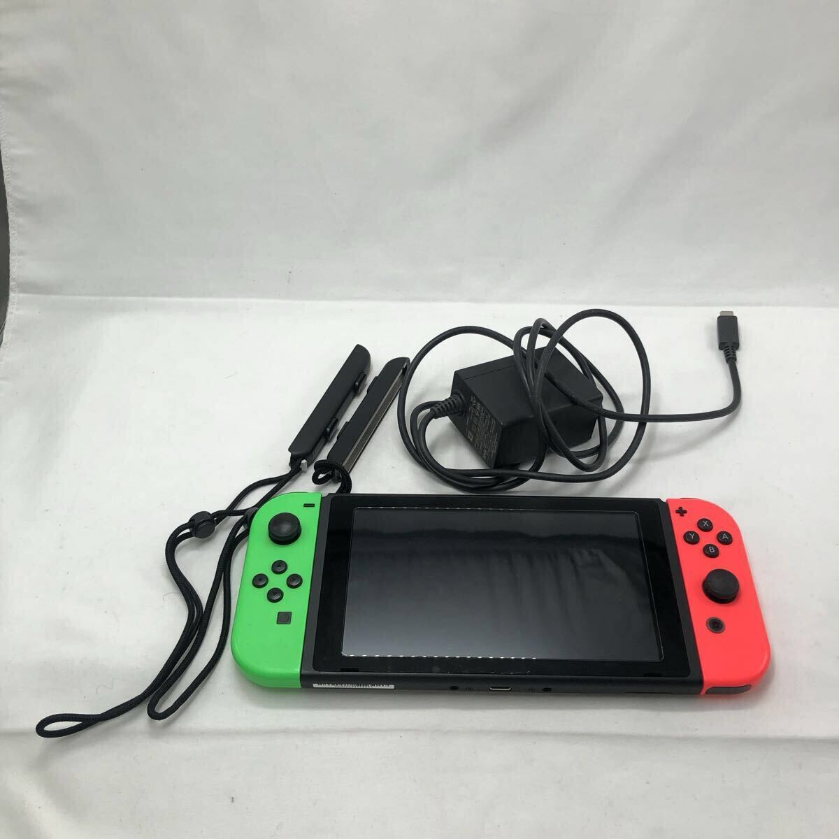 Nintendo Switch ニンテンドースイッチ HAC-001 本体 ネオングリーン ネオンレッド AC アダプター ジョイコンストラップ 中古 YS 48T8拍卖