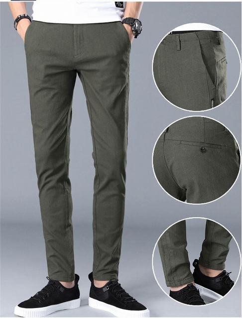 春夏 薄手 トレンド メンズチノパンツ アイスシルク レギンスアイスシルク カジュアルパンツ 紳士 ダークグリーン サイズ29拍卖