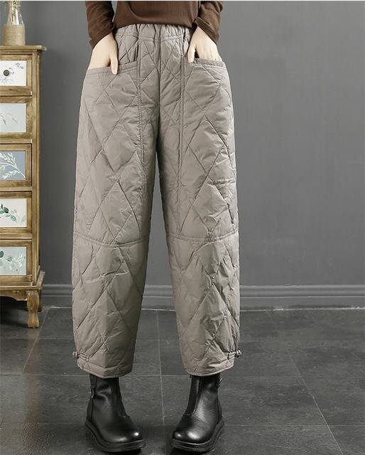 中綿パンツ キルティングパンツ レディース ワイドパンツ ロングパンツ 防風 保温 ダウン風パンツ 秋冬 防寒 暖かパンツ グレー 2XL拍卖