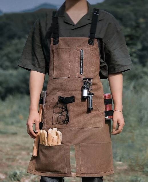 アウトドアエプロン DIY キャンプ ガーデニング 木工 家事 仕事 園芸 BBQ エプロン 作業用 オシャレ ワークエプロン たっぷり収納拍卖