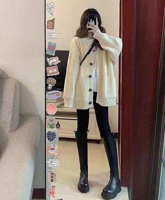 ニットカーディガン レディース 羽織り ロング 秋 冬 ニット トップス オーバーサイズ ボリュームスリーブ ボリューム袖 厚手 ホワイト拍卖