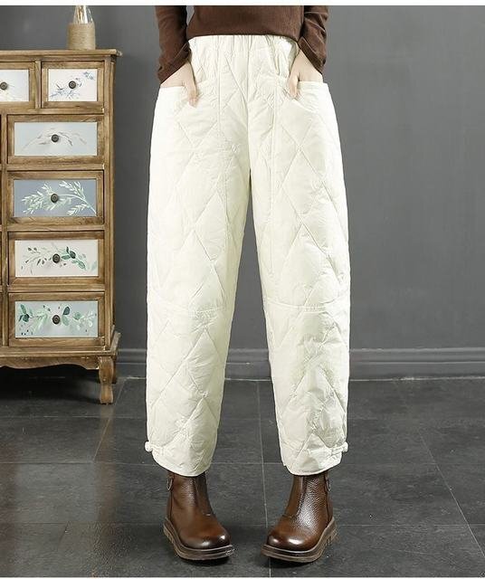 中綿パンツ キルティングパンツ レディース ワイドパンツ ロングパンツ 防風 保温 ダウン風パンツ 秋冬 防寒 暖かパンツ ホワイト XL拍卖