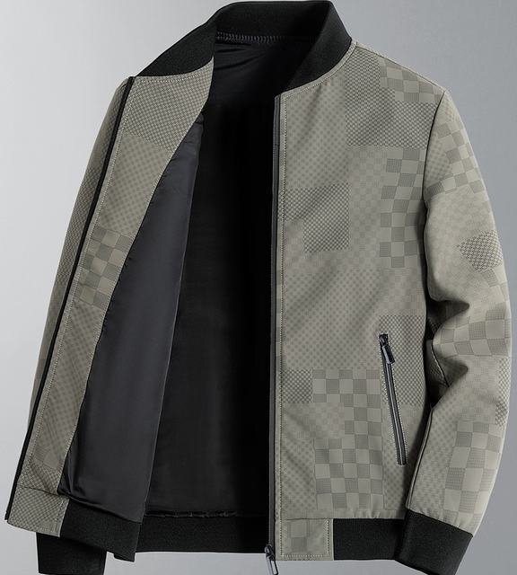 メンズジャケット メンズ メンズスイングトップ ジップアップ トップス フライトジャケット ジャケット アウター チェック カーキ 3XL拍卖