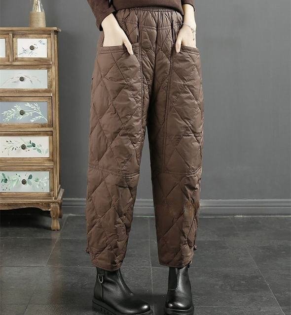 中綿パンツ キルティングパンツ レディース ワイドパンツ ロングパンツ 防風 保温 ダウン風パンツ 秋冬 防寒 暖かパンツ コーヒー 2XL拍卖