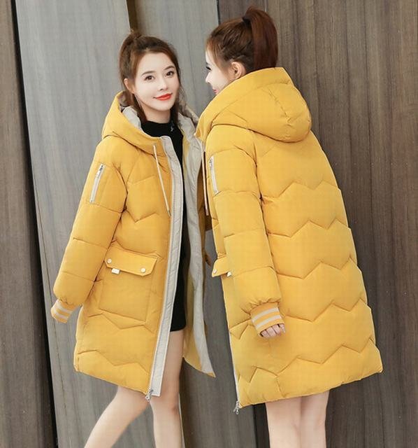 中綿コート レディース ダウン綿コート 体型カバー 中綿ジャケット ダウン綿ジャケット ロング フード付き イエロー L拍卖