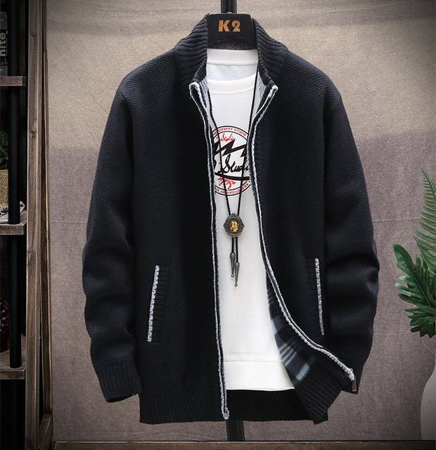 カーディガン ニットジャケット メンズ トップス 長袖 裹起毛 ニット 切り替え 厚手 防寒 あったか ジップアップ カジュアル 秋冬 3XL拍卖