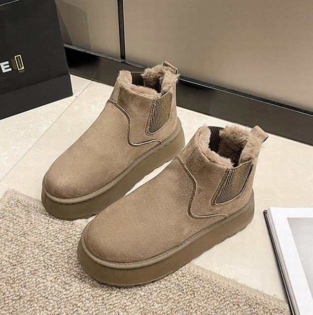 ムートンブーツ サイドゴア ブーツ レディース ショートブーツ ボア 極暖 厚底 ファー 大きいサイズ シューズ 靴 防寒 カーキ 37拍卖