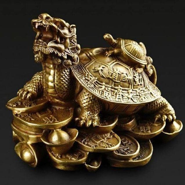 置物 風水物 龍亀 銅 ブロンズ ゴールド ドラゴン タートル 亀 カメ 縁起物拍卖