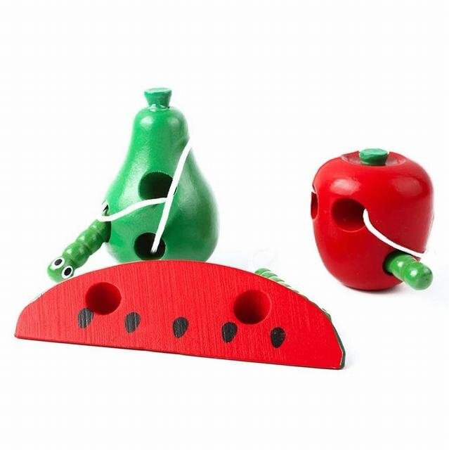 3個入り 木製 レース スレッディング おもちゃ リンゴ スイカ 梨迷路拍卖