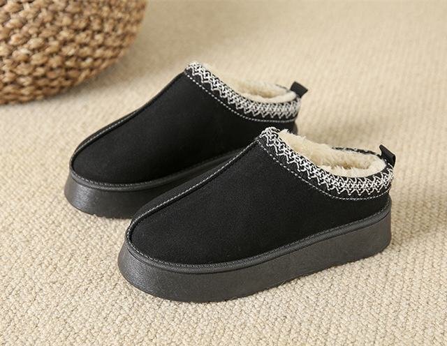 ムートンブーツ レディース ボアシューズ ブラック カーキ 暖かい ファーシューズ フラット カジュアル 秋冬 防寒 裏起毛 ブラック 25.0cm拍卖