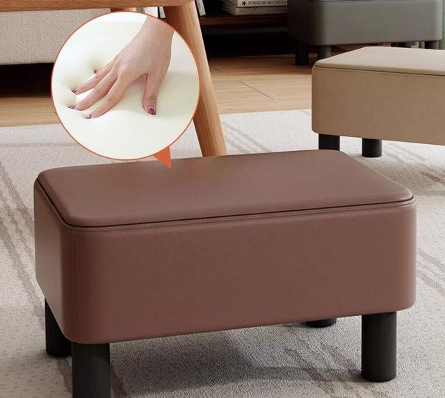 リビング 玄関 寝室適用 椅子 プチスツール 高反発 脚付き 滑り止め 脚置き スクエア オットマン PUレザー ブラウン拍卖