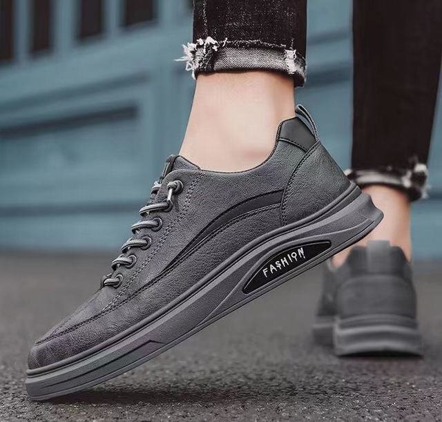 メンズ スニーカー おしゃれ PU デッキシューズ シンプル ジュニア カジュアル ファッション かっこいい 通学靴 グレー 26.5cm拍卖