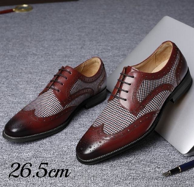 ビジネスシューズ メンズシューズ シューズ イギリス風 靴 千鳥柄 フォーマル 紳士靴 イギリス風 ワイン 26.5cm拍卖