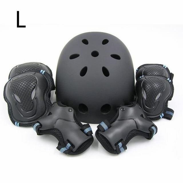 プロテクター ヘルメット 7点セット 子供用 大人用 肘 膝 手首 セット スケボー ブラック&ブルー L拍卖