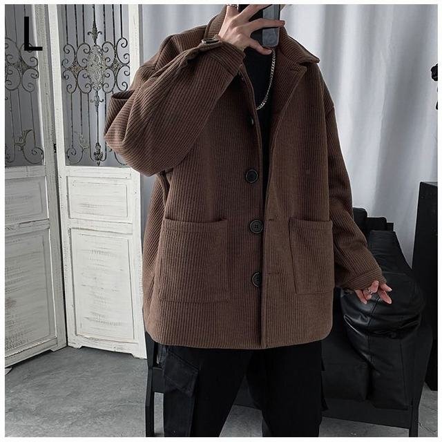 コーデュロイジャケット メンズ アウター カバー ジャケット ビッグシルエット ブルゾン ゆったり 秋冬コーデ コーヒー L 拍卖