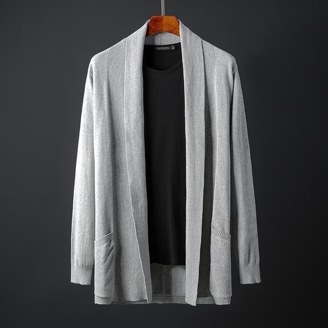 カーディガン メンズ トップス ショールカーディガン ロング丈 ゆったり 羽織り 秋 秋服 純棉 無地 長袖 カジュアル グレー 3XL拍卖