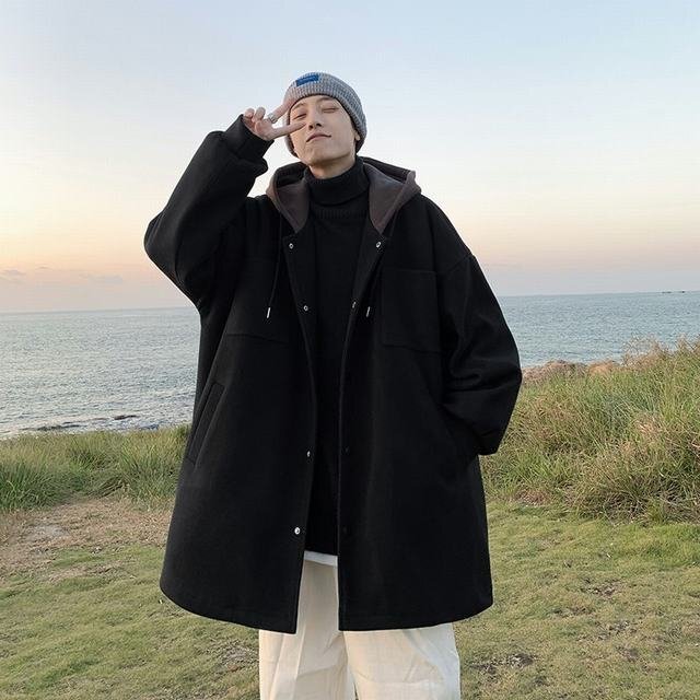 コート チェスターコート メンズ アウター ミドル丈 中綿コート フード付き 秋冬 防寒 ブラック 2XL拍卖