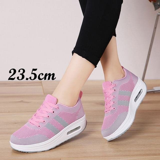 スニーカー レディース レディースシューズ 紐靴 レディーススニーカー メッシュ エアースニーカー 厚底 歩きやすい 通勤 ピンク23.5cm拍卖