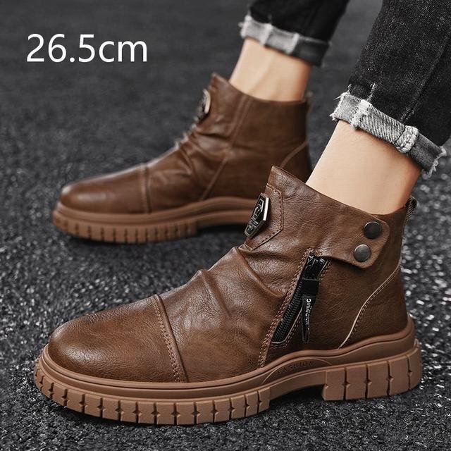 ショートブーツ メンズ メンズブーツ エンジニアブーツメンズシューズ ミドル丈 カジュアル レトロ ブラウン26.5cm拍卖