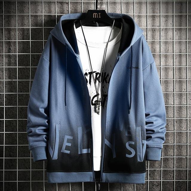 ジップアップパーカー メンズ パーカー 秋服 秋物 トップス きれいめ ロゴ 長袖 グラデーション ブルー 2XL拍卖