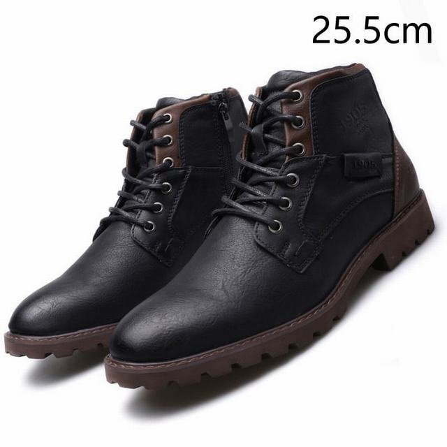 ショートブーツ メンズ ハイカット 美脚 ブーツ ワークブーツ PU革 バイクブーツ レトロ ライダース イギリス風 ブラック25.5cm拍卖