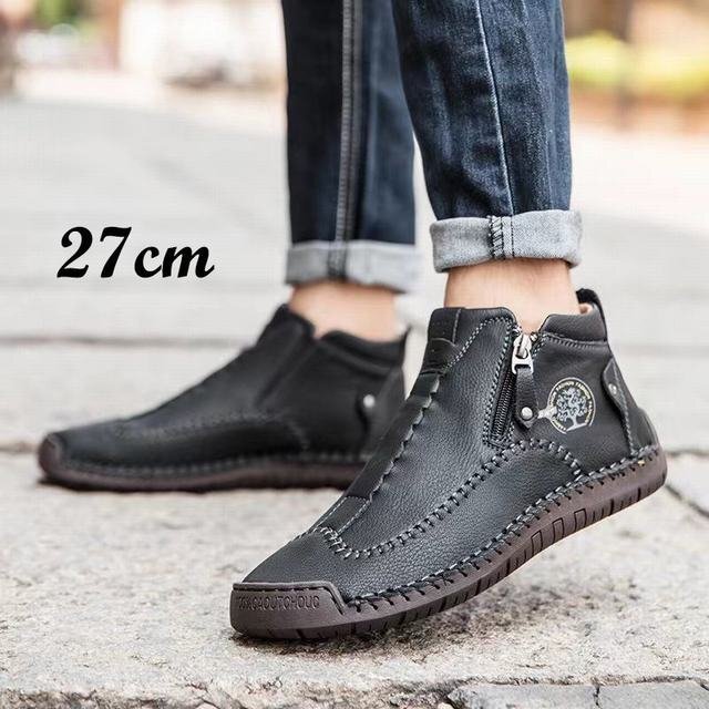 ブーツ メンズ メンズシューズ 革靴 ハイカット アウトドア ぺたんこ 軽量 仕事 歩きやすい 通勤 カジュアル 四季兼用 ブラック27cm拍卖