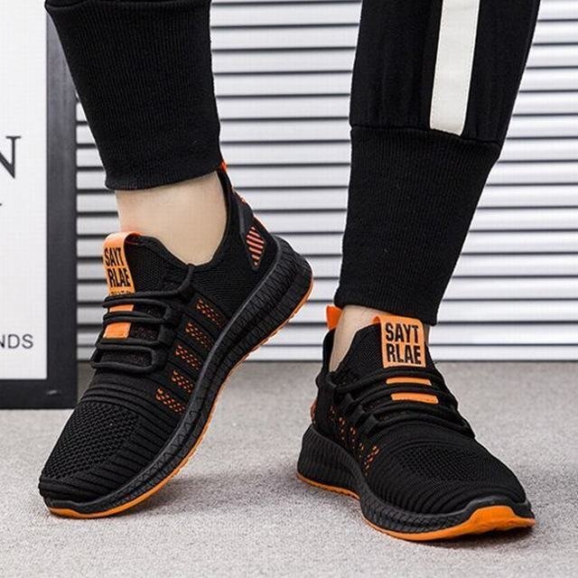 ランニングシューズ スニーカー メンズ メンズシューズ メッシュ メンズスニーカー防滑ソール 幅広ロ ブラック&オレンジ25cm拍卖