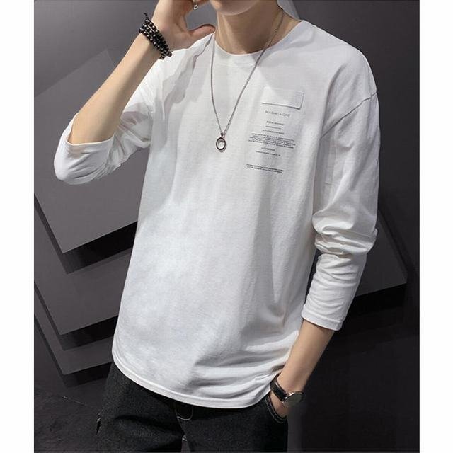 Tシャツ メンズ 長袖 トップス クルーネック カジュアル ゆったり おしゃれ メンズ ティーシャツ ホワイト 3XL拍卖