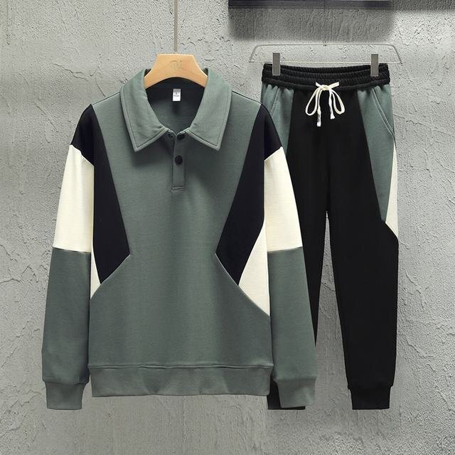セットアップ メンズ 上下セット スウェット ルームウェア ポロシャツ スポーツウェア 運動着 秋 冬 カジュアル 新作 緑 M拍卖