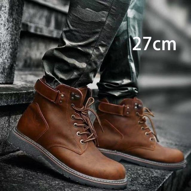 ワークブーツ メンズ ショートブーツ ミリタリーブーツ ワークシューズ アウトドア マウンテンブーツ ベルト ブラウン 27cm拍卖