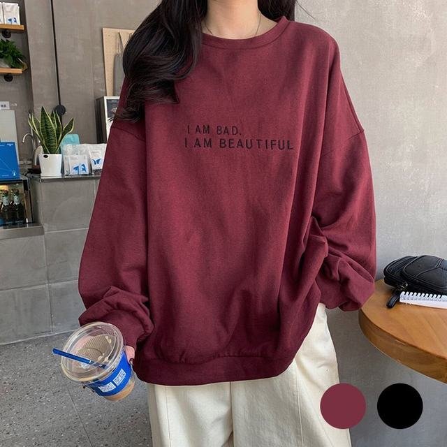 トレーナー 長袖カットソー Tシャツ レディース 女の子 上着 薄手 インナー 長袖 プルオーバー 春秋コーデ ゆったり オシャレ レッドL拍卖