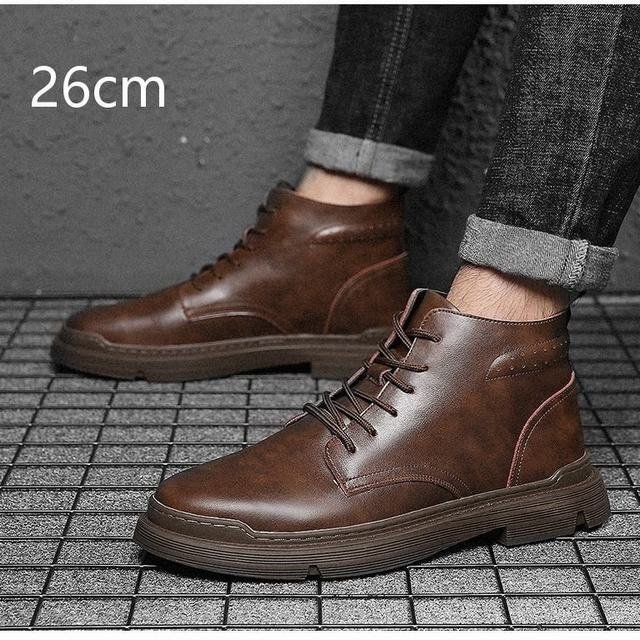 メンズ ワークブーツ ショートブーツ 本革 ハイカットバイクブーツ 作業靴 四季兼用 通勤 ブラウン26cm拍卖