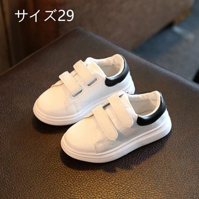 スニーカー スリッポン スケボーシューズ 子ども用 シューズ 男女兼用 PU革 ローカット撥水 幅広 四季兼用 ブラック 29拍卖