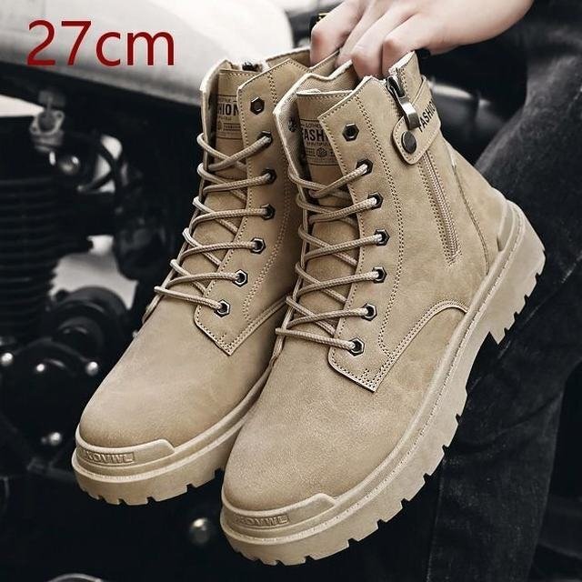 マウンテンブーツ メンズ ショートブーツ メンズシューズ バイクブーツ ライダース 靴 通勤 春秋 カーキ27cm拍卖