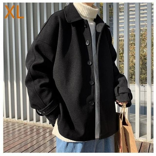 ダッフルコート メンズ ミドル丈 コート アウター カバー トップス 上着 ゆったり カジュアル 秋冬春コーデ おしゃれ ブラック XL拍卖