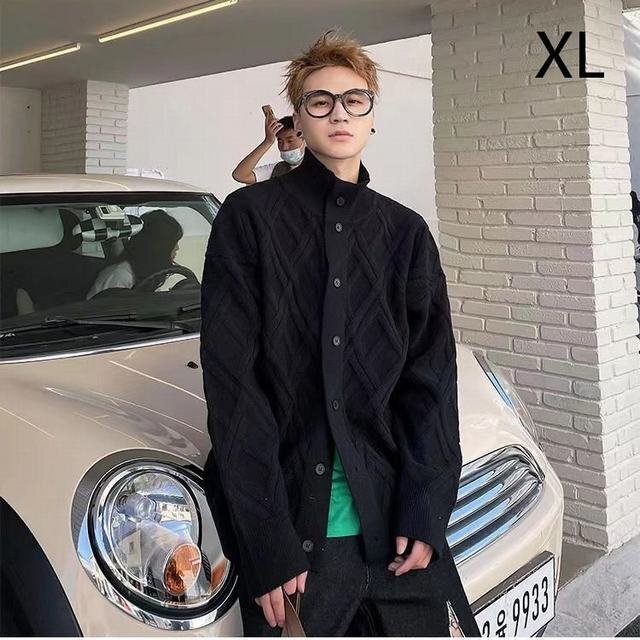 カーディガン メンズカーディガン メンズトップス トップス 上着 アウター シンプル メンズファッション 秋冬春 ブラック XL拍卖