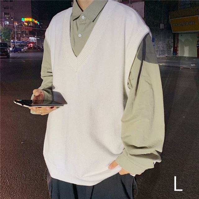 セーター ベスト メンズ ニットベスト フォーマル 紳士服 スーツ Vネック 防寒 ビジネス 結婚式 チルデンベスト 無地 ホワイト L拍卖