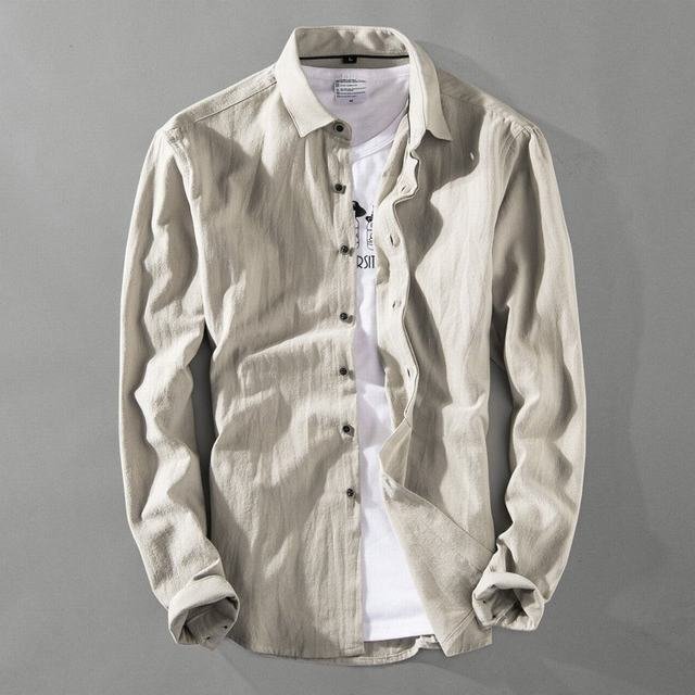 メンズ長袖シャツ、カジュアルシャツ 人気 長袖 シャツ メンズ ノーカラーシャツ ミリタリーシャツ 綿100% 無地 抗菌防臭 米色L拍卖