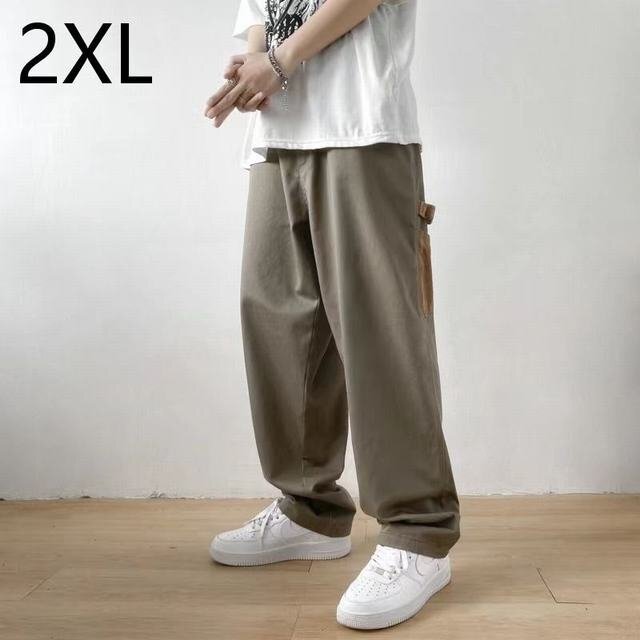 カジュアルパンツ メンズ ズボン ストレートコーデュロイ ポケット付き 無地 ワイド ゆったり スケボー カーキ 2XL拍卖