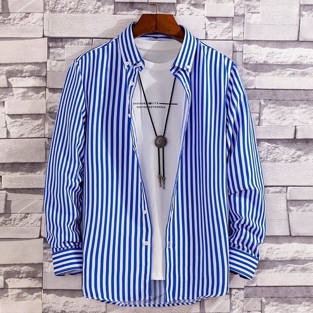 メンズ長袖シャツ、カジュアルシャツ 春秋服 マルチストライプ シャツ トップス 上着 ビジネス カジュアルシャツF L拍卖