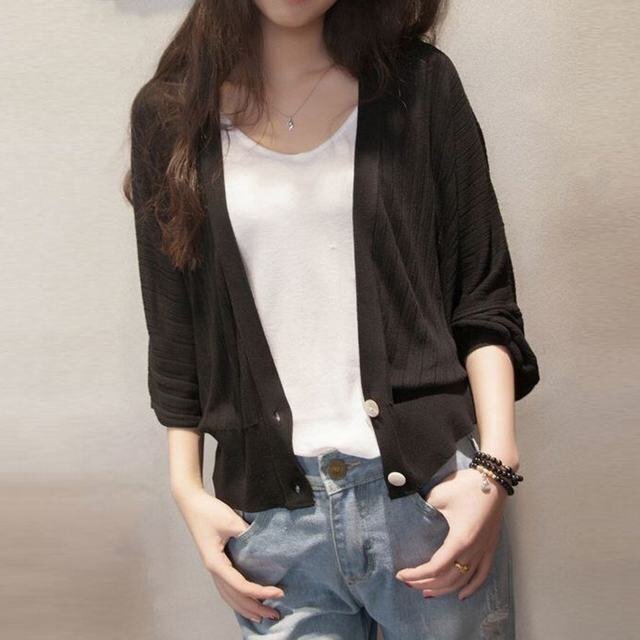 ニットカーデ 羽織 無地 アウター 長袖 冷房対策 薄手 カーディガン レディース ドルマン 透け感 羽織 リブ ゆったり ブラック拍卖