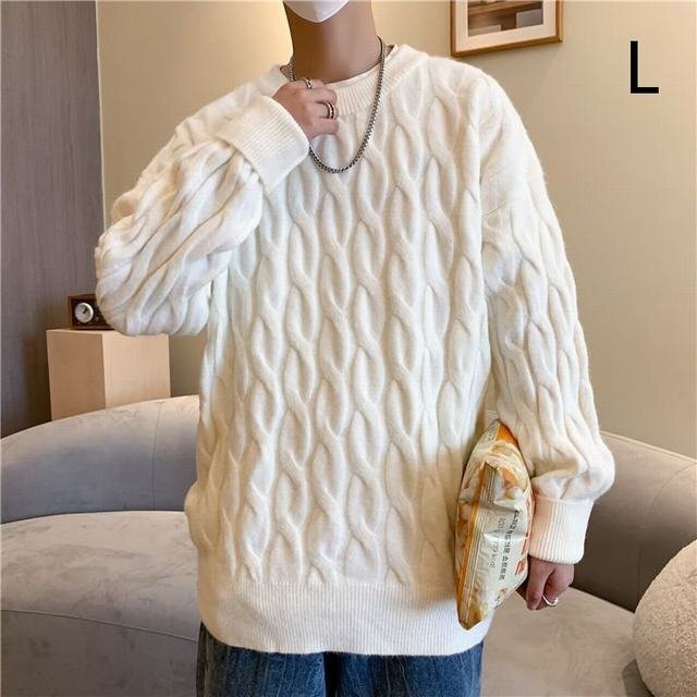 メンズニット メンズ セーター カットソー トップス 編みニット オシャレ カジュアル キャンパス 秋冬コーデ ホワイト L拍卖