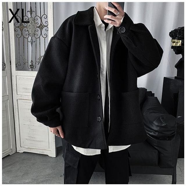 コーデュロイジャケット メンズ アウター カバー ジャケット ビッグシルエット ブルゾン ゆったり 秋冬コーデ ブラック XL 拍卖