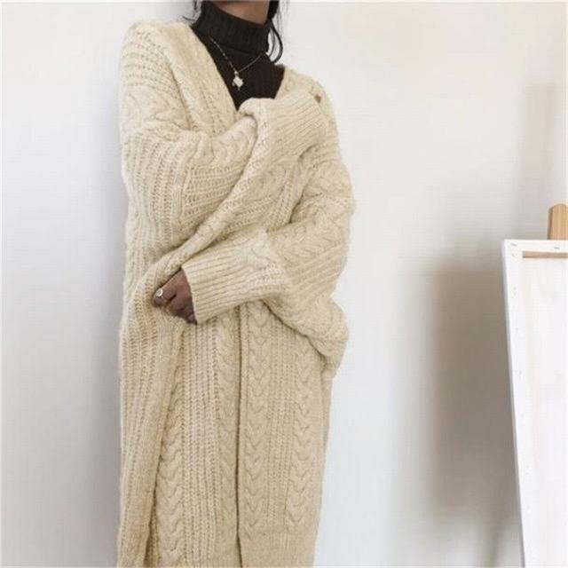 ロングカーディガン 編み アウター ニット レディース カジュアル ゆったり ふんわり 秋冬 ウール混 フリーサイズ 杏色拍卖
