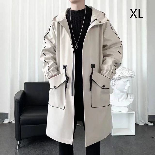 トレンチコート ロングコート メンズ アウター 防風 通勤 ゆったり ビッグシルエット フード付き 秋春コーデ ベージュ XL拍卖