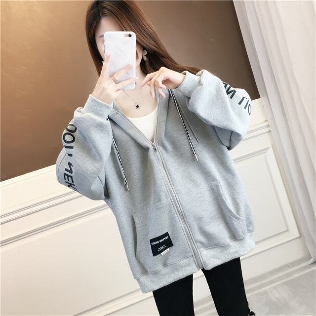 パーカー レディース 春 裏起毛 薄地 アウター 長袖 羽織 おしゃれ ジッパー ジップアップ トップス グレー XL拍卖